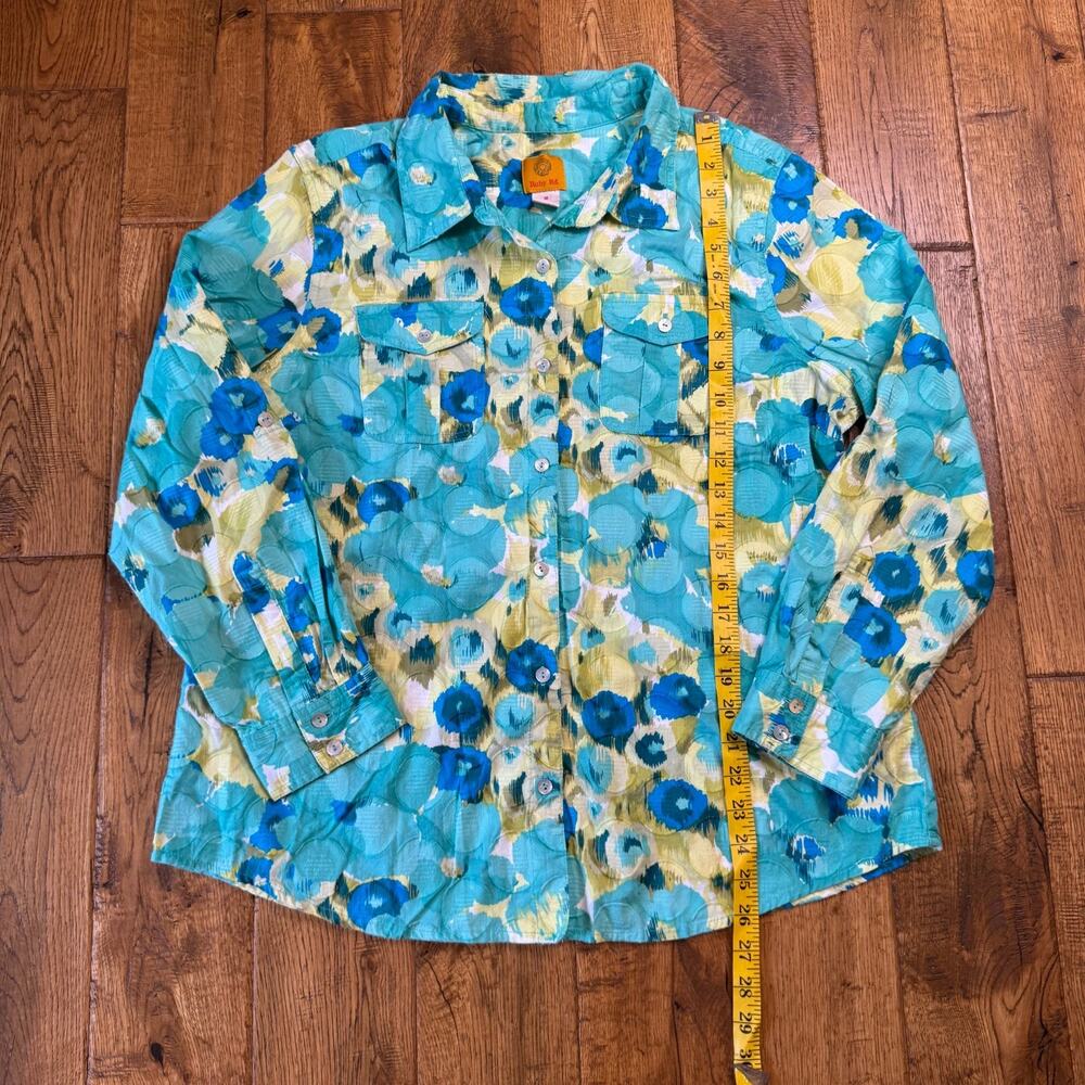 Ruby Rd Shirt Blue Green Floral Eyelet Button Up Top Long Sleeve Womens Sz 18 - Picture 3 of 5